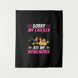 ニワトリの芸術 私のニワトリが宿題を食べた タペストリー