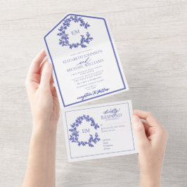 ニワトリの葉付きクレストモノグラム結婚ズ オールインワン招待状