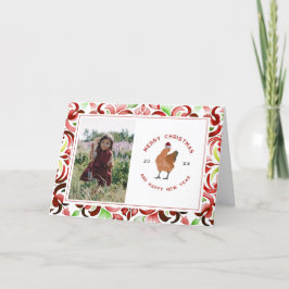 ニワトリの赤と緑の水彩クリスマス写真 シーズンカード