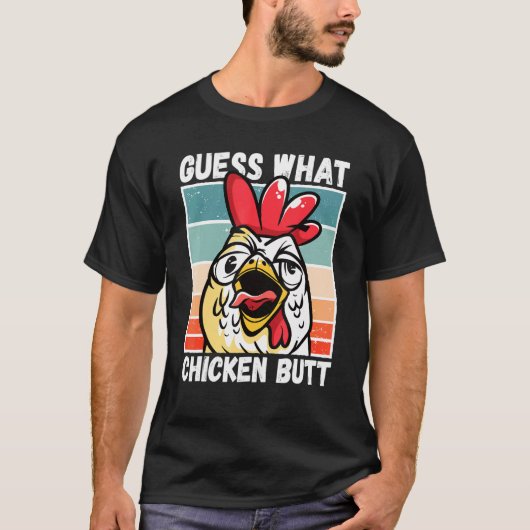 ニワトリの面白画像 何の絵でしょう ニワトリのお尻 Tシャツ (正面)