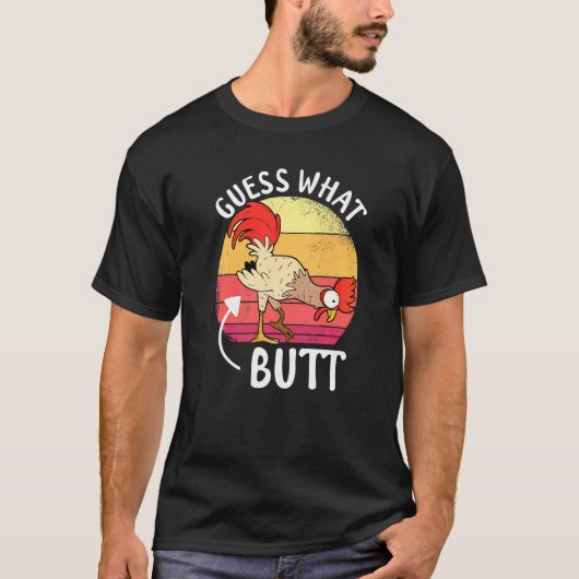 ニワトリの面白画像 鶏のお尻を見て何か当ててみて Tシャツ (正面)