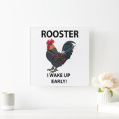 ニワトリの鳥が早起きオイおもしろいル スクエア壁時計 (ホーム)