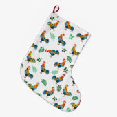 ニワトリの鳥のパターン ラージクリスマスストッキング (正面 (吊り時))