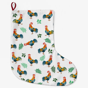 ニワトリの鳥のパターン ラージクリスマスストッキング