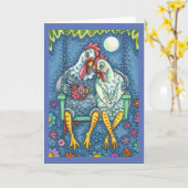 ニワトリの鶏のカヌードル、かわいいチキンロマンス空白の* カード (黄色い花)