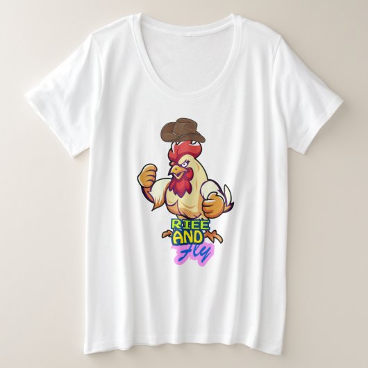 「ニワトリのRise and Fly」Tシャツ プラスサイズTシャツ (デザイン正面)