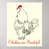 ニワトリは美しいおもしろいコケレルアートスケッチ ポスター (正面)