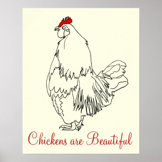 ニワトリは美しいおもしろいコケレルアートスケッチ ポスター (正面)