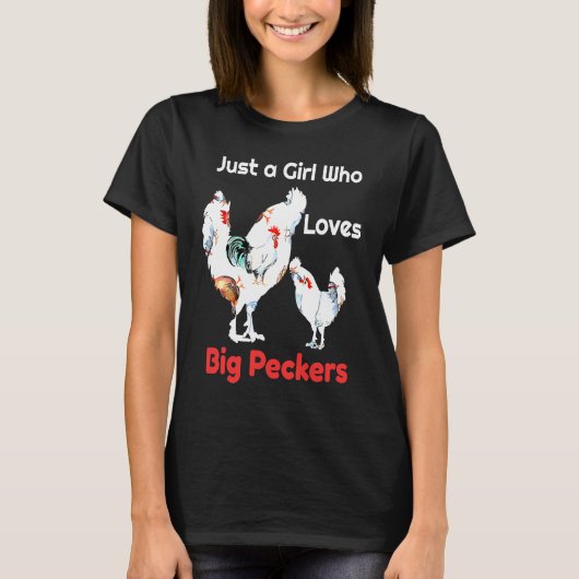 ニワトリや雄鳥が大好きな女の子 Tシャツ (正面)
