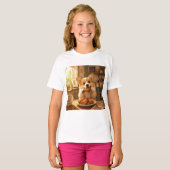 ニワトリを食べる犬のTシャツデザイン Tシャツ (正面フル)