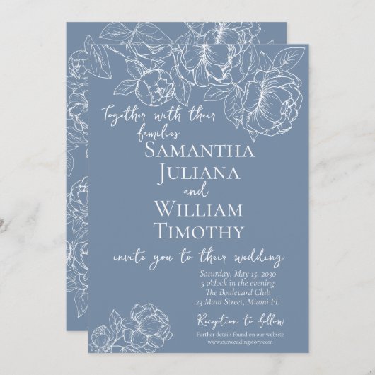 ニワトリエレガントモダン結婚フローラ 招待状 (正面/裏面)