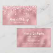 ニワトリピンクローズ金ゴールドグリッターが髪と化粧 名刺 (正面/裏面)