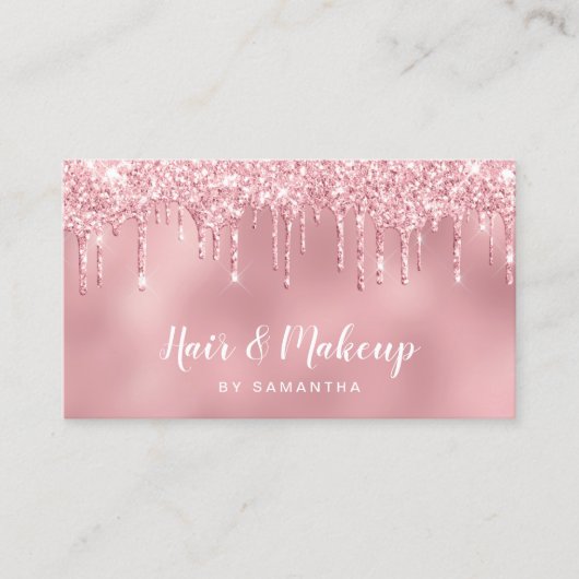 ニワトリピンクローズ金ゴールドグリッターが髪と化粧 名刺 (正面)