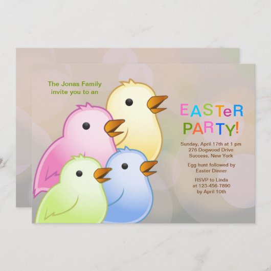 ニワトリファミリーイースターパーティの招待状 招待状 (正面/裏面)