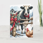 ニワトリ付き美しい休日パーソナライズされた牛 カード (正面)