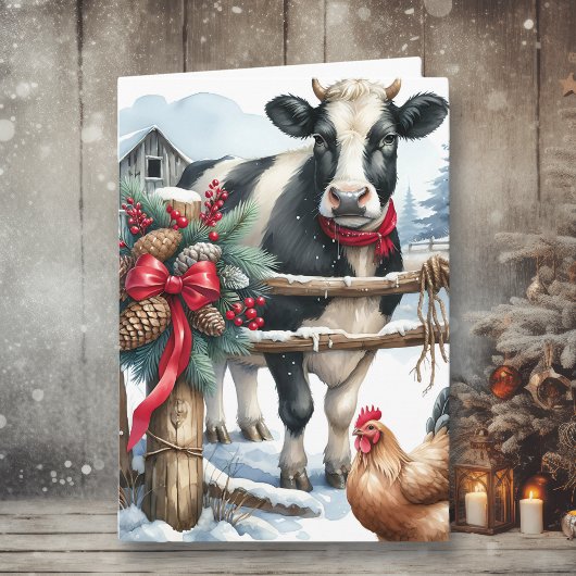 ニワトリ付き美しい休日パーソナライズされた牛 カード