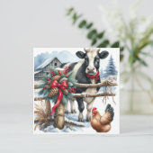 ニワトリ付き美しい休日パーソナライズされた牛 シーズンカード (スタンド正面)