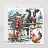 ニワトリ付き美しい休日パーソナライズされた牛 シーズンカード (正面)