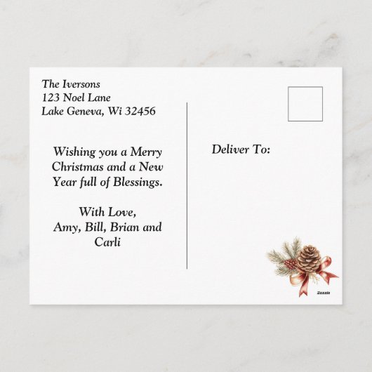 ニワトリ付き美しい休日パーソナライズされた牛 シーズンポストカード (裏面)