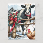 ニワトリ付き美しい休日パーソナライズされた牛 シーズンポストカード (正面)