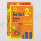 ニワトリ動物キッドバースデーパーティ招待状 招待状 (正面/裏面)