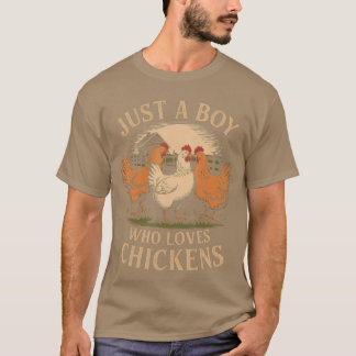 ニワトリ大好き少年 農場の暮らし レトロな雰囲気 Tシャツ
