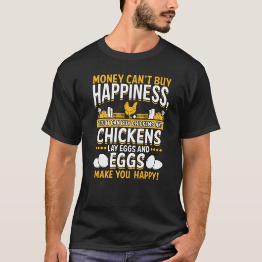 ニワトリ好きデザイン お金では幸せは買えない Tシャツ (正面)