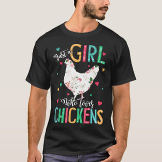 ニワトリ好き女子の花柄ファーマー Tシャツ