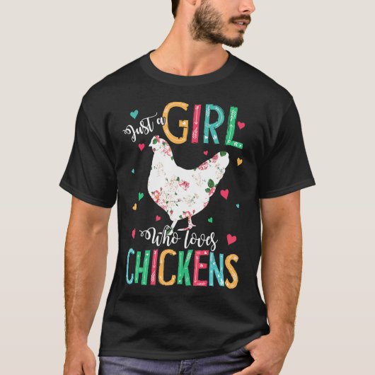 ニワトリ好き女子の花柄ファーマー Tシャツ (正面)