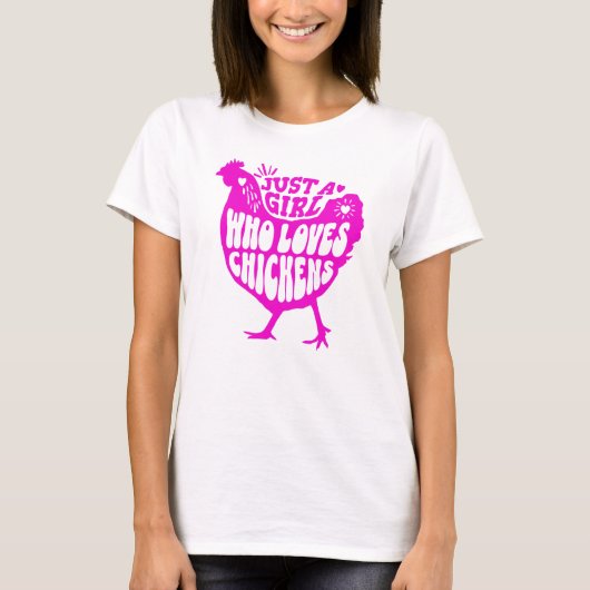 ニワトリ好き女子 ピンク レディース Tシャツ (正面)
