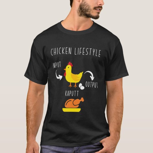 ニワトリ生活入力卵出力ローストチキン Tシャツ (正面)