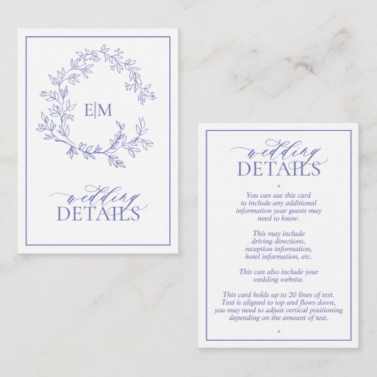 ニワトリ葉付きクレストモノグラム結婚の詳細 エンクロージャーカード (正面/裏面)