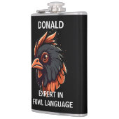 ニワトリ語の専門家、鶏の頭。ポケット フラスク (左)