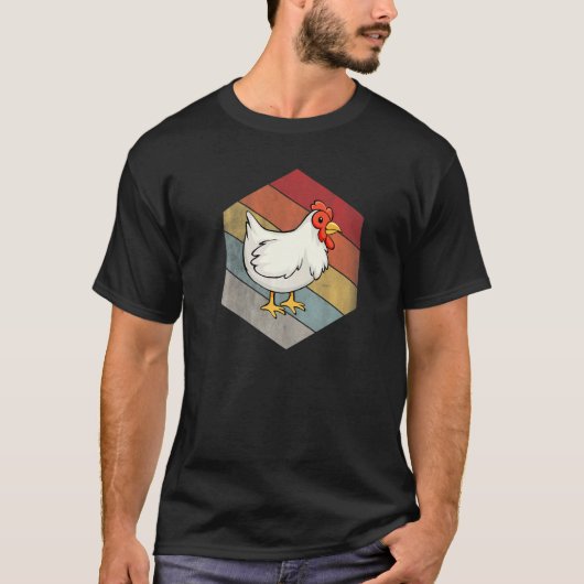 ニワトリ農家 幾何学柄 ディストressed ビンテージ レトロ tシャツ (正面)