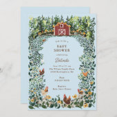 ニワトリ魅力的ズアットザバーンファームベビーシャワー 招待状 (正面/裏面)