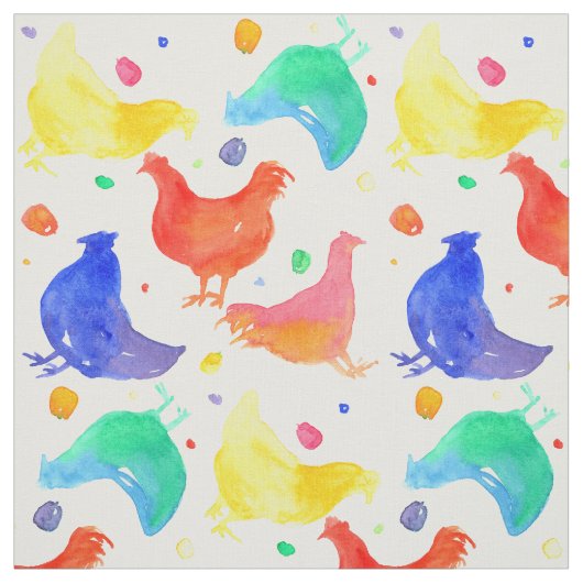 ニワトリ鶏の虹の色の水色 ファブリック (見本)