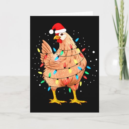 ニワトリ クリスマス ライト 農場の動物 面白い クリスマス メンズ カード (正面)