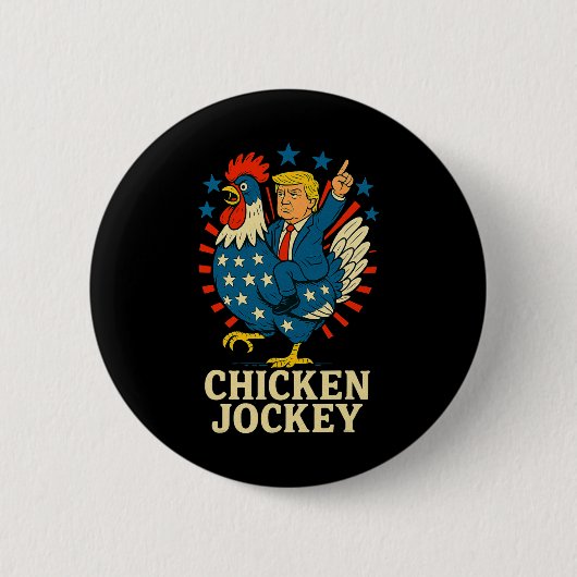 ニワトリ ジョッキー トランプ おもしろ メメ 缶バッジ (正面)