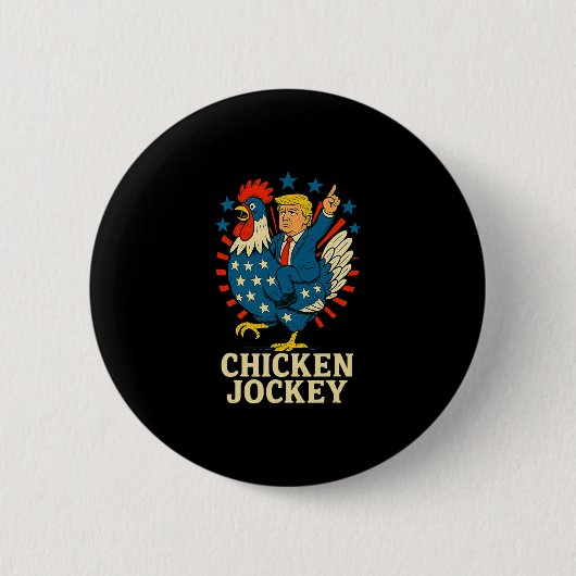 ニワトリ ジョッキー トランプ おもしろ メメ 缶バッジ (正面)