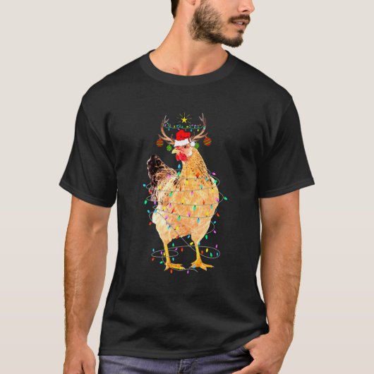 ニワトリ トナカイ クリスマス ライト 鶏 クリスマス Tシャツ (正面)