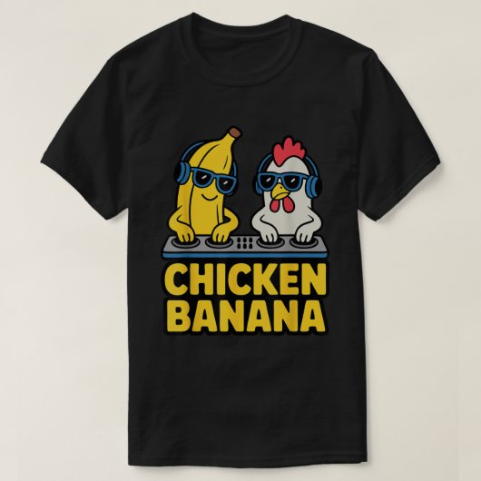 ニワトリ バナナ おもしろ DJ メメ デザイン Tシャツ (デザイン正面)