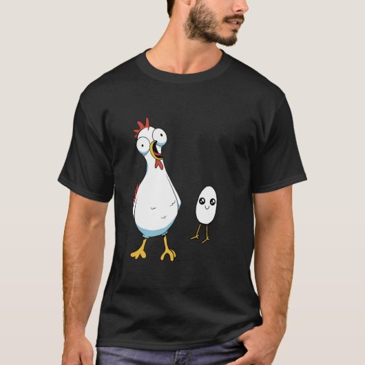 ニワトリ メス 卵 たまご ヒヨコ 卵の殻 孵化 ひよこ Tシャツ (正面)
