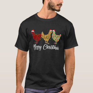 ニワトリ メリークリスマス 赤 緑 Plaid ヒョウ柄 パジャマ Tシャツ