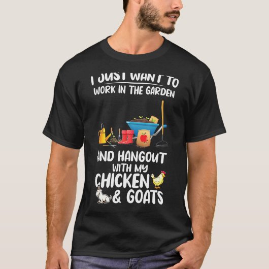 ニワトリ+ヤギ+ヤギと庭仕事 Tシャツ (正面)