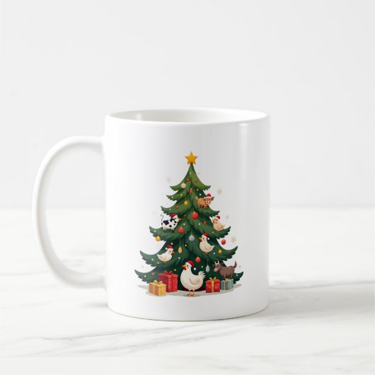 ニワトリ 牛 ヤギ 馬 農場 動物 農家 クリスマス コーヒーマグカップ (左)