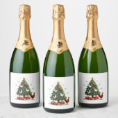 ニワトリ 牛 ヤギ 馬 農場 動物 農家 クリスマス スパークリングワインラベル (ボトル)