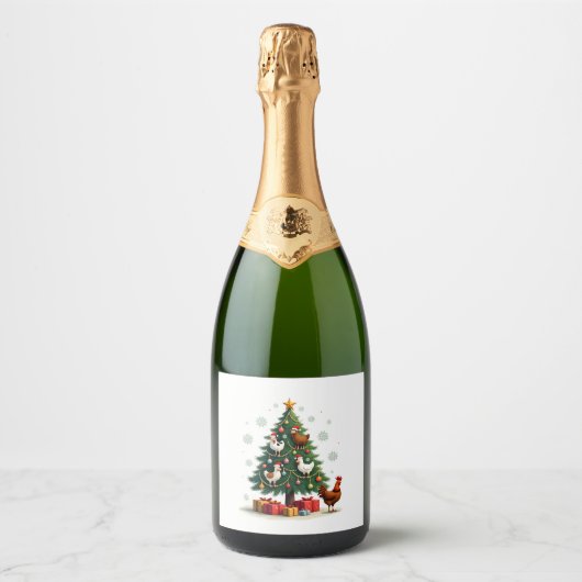 ニワトリ 牛 ヤギ 馬 農場 動物 農家 クリスマス スパークリングワインラベル (正面)