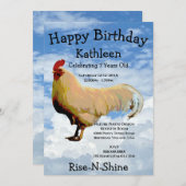 ニワトリ 空 雲 ハッピー バースデー 招待状 (正面/裏面)