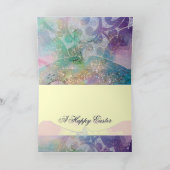 ニワトリ、花、イースター卵の金ゴールド青いきらめき シーズンカード (内部)