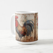 ニワトリ、風化した納屋の木、素朴な、コーヒーカップ。 コーヒーマグカップ (正面左)